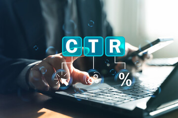 CTR click through rate analytics on laptop for digital marketing campaign performance