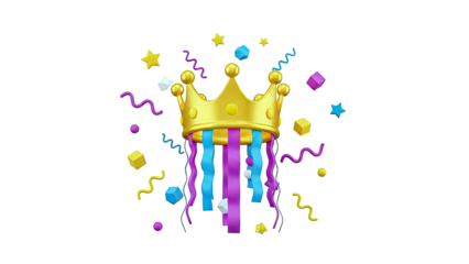Golden Crown with Confetti and Streamers