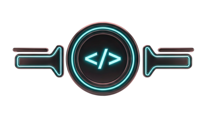 Neon Code Icon with Abstract Elements