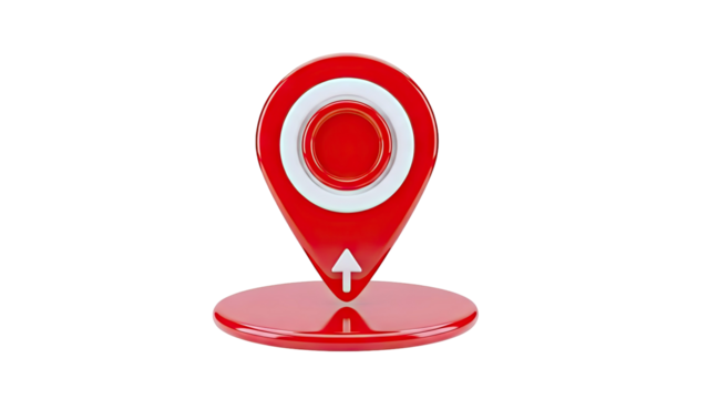 Red 3D Map Pin Icon with Arrow on White Background - Powered by Adobe