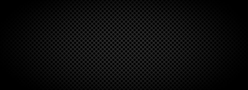 Black geometric perforated texture background. Abstract tech pattern. Technical circle grid design wallpaper. Vector illustration isolation concept. Dark grey round hole cover backdrop