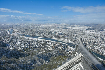 岐阜城天守閣からの眺め・雪景色