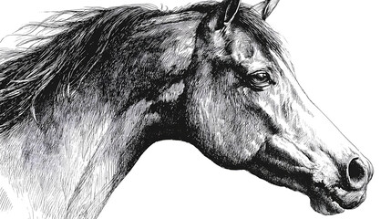 Ink drawn illustration of a running horse stock illustration