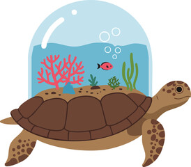 Turtle carrying an ocean ecosystem on its back