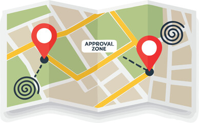 Map with location pin marking a route