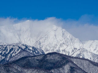 冠雪の北アルプス　山並み　長野県大町市