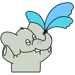 鼻から水を飛ばすゾウのかわいいイラスト