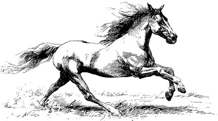 Ink drawn illustration of a running horse stock illustration