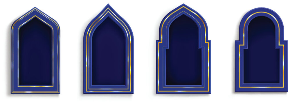 Vintage arabic arch window collection for decorative islamic art vector