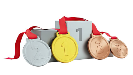 Gold, Silver, and Bronze Medals on Podium