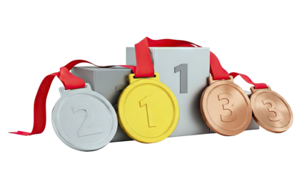 Gold, Silver, and Bronze Medals on Podium