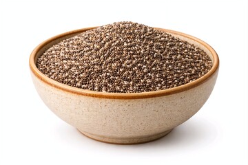 Organic Chia Seeds in Ceramic Bowl Isolated on White