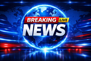 Breaking News Live Broadcast Background with Blue Globe and Digital Light Effects