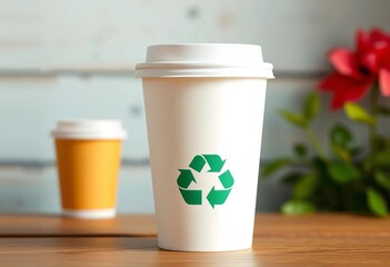 Recycled paper coffee cup with lid, ready for takeaway,  compostable,  biodegradable