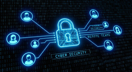 Digital Cyber Security Concept with Glowing Padlock and User Network