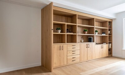 明るい木製壁面収納