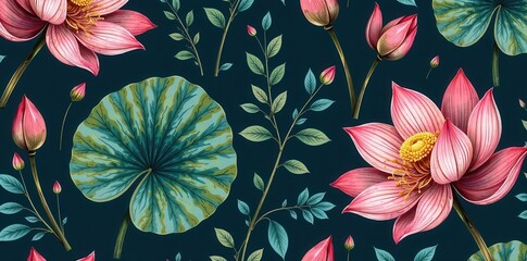 Luxurious hand-drawn lotus leaf pattern Simple linear design for fabric & prints , hand drawn, chinese, texture