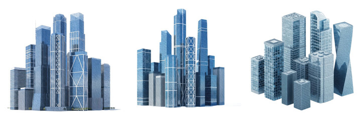 Obraz premium Modern City Skyscrapers Set – Urban Business District Architecture Illustration