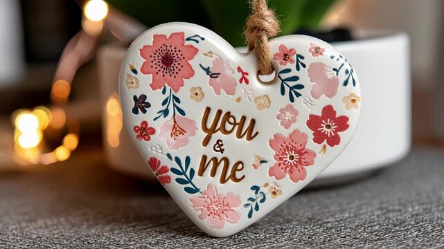 valentine in cozy theme. Heart-shaped decoration with floral design.