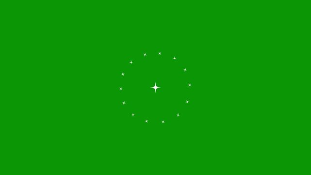 Twinkling star light animation with elegant sparkle motion, flat vector doodle star elements, glowing glitter trails on green screen chroma key for fantasy visuals and creative motion graphics