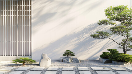 New Chinese style Zen inspired courtyard with elegant landscape