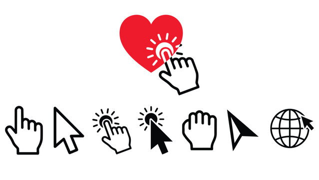 mouse cursor hand pointer and click icons flat line icon set high quality professional detailed modern elegant stylish clean crisp vibrant