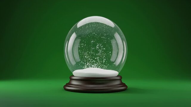 Snow Globe Against Green Background Centered on Wooden Stand