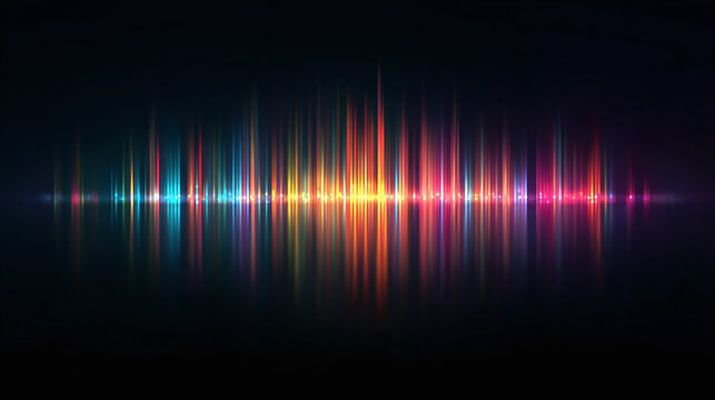 Vibrant and Colorful sound waves or audio spectrum visualization on a dark background. The image showcases the energy and dynamics of sound
