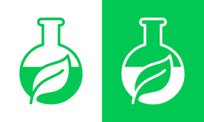 Botanical research and organic chemistry icon featuring a flask and leaf design
