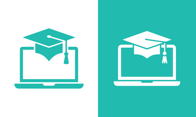 Online education and e learning concept icon featuring a laptop and graduation cap