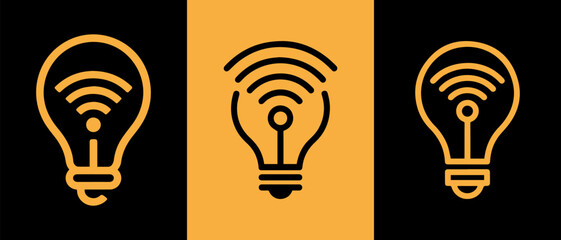 Three stylized light bulb icons with Wi-Fi signals, representing smart technology concepts.