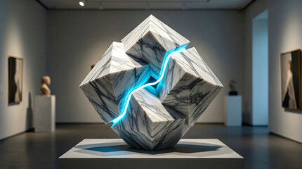 Minimalist AI sculpture representing data orchestration - futuristic technology and innovation concept