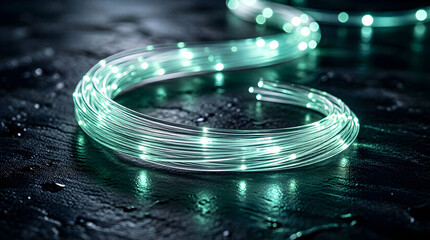 Fiber optic light trail visualizing data transfer - AI and high-speed processing