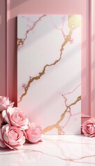 Luxurious pink gold and white marble backdrop, template, background