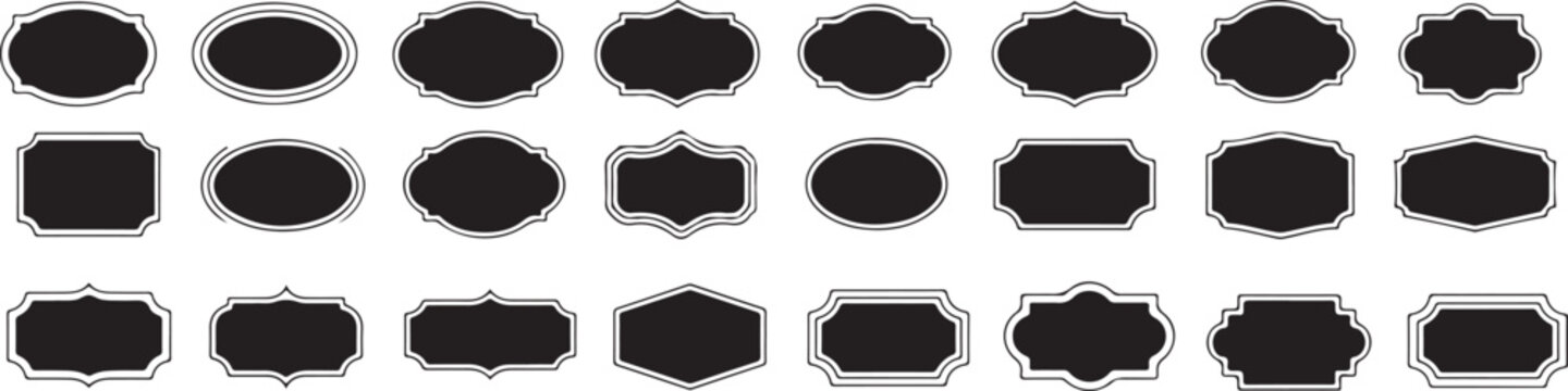Black Outline Label Templates Collection. Decorative Border Badge Frames Collection .Elegant Vintage Frame Silhouettes for Branding