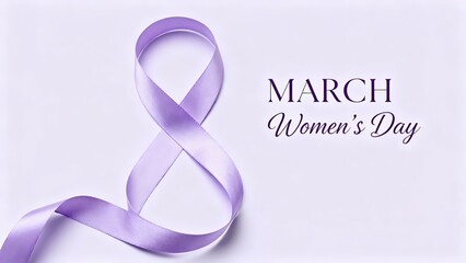 Purple ribbon symbolizing International Women's Day in March, elegantly arranged on a soft background, representing empowerment, unity, and celebration of women's achievements