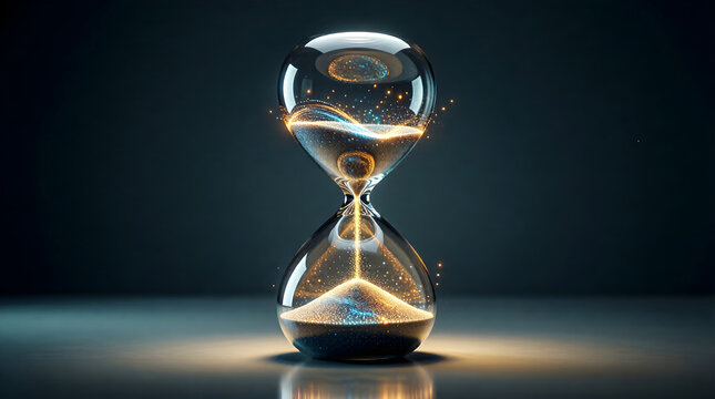 Digital hourglass with flowing data - symbolic of AI-powered efficiency and automation
