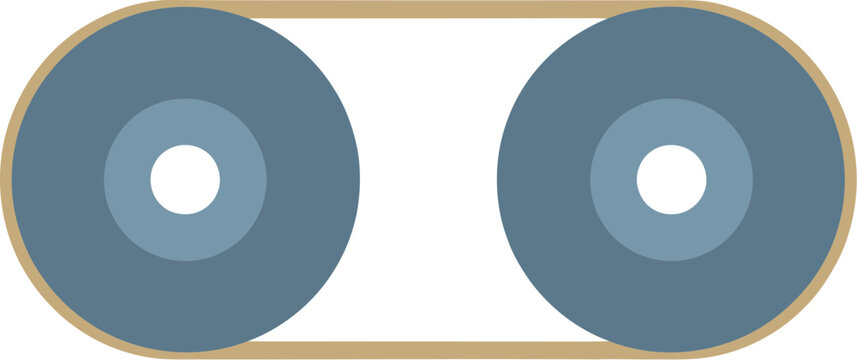 Minimalist illustration of a blue dual pulley system with a tan drive belt.