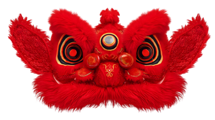 A Lion Dance Costume Head Showcases Colorful Chinese Heritage Performance Icon Isolated on White PNG