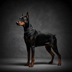 Majestic Doberman Pinscher Standing in Studio Portrait