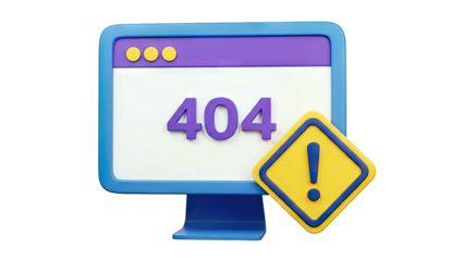 3D "404 Not Found" Error Message with Exclamation Symbol