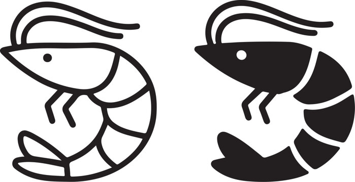 Shrimp and Prawn Icon Vector, Outline and Filled Seafood Symbol Isolated on White .