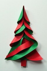 Red & green paper stripes folded into Christmas tree shape, season, winter, art