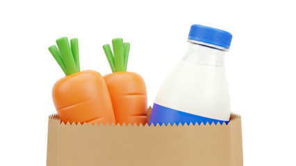 Carrots and Milk Bottle in Paper Bag