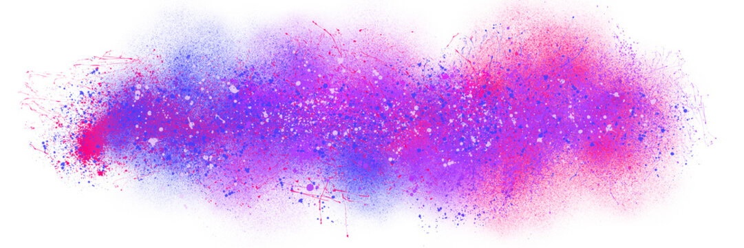 Abstract horizontal spray paint banner in pink and blue hues