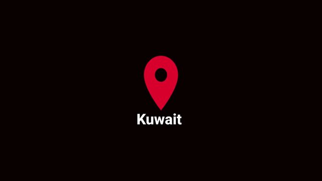Abstract Kuwait map location pin animation. Country location pin pointer icon animated on black background, GPS location tracking animation. 4K video	
