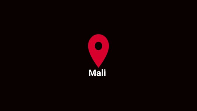 Abstract Mali map location pin animation. Country location pin pointer icon animated on black background, GPS location tracking animation. 4K video	
