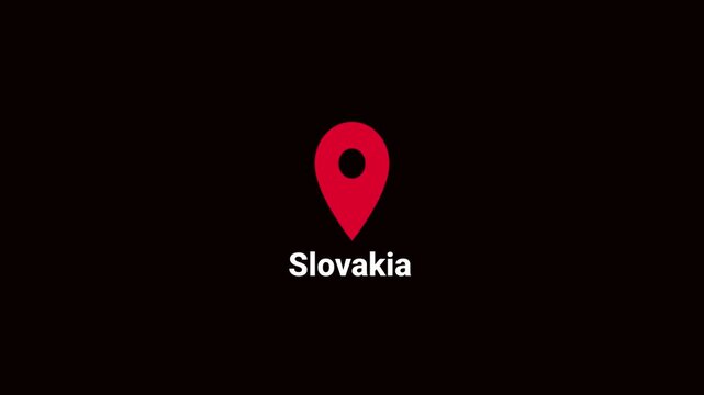 Abstract Slovakia map location pin animation. Country location pin pointer icon animated on black background, GPS location tracking animation. 4K video	
