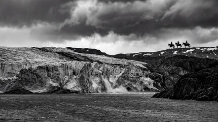 Glacier Majesty: Horse Riders Explore Dramatic Arctic Landscape