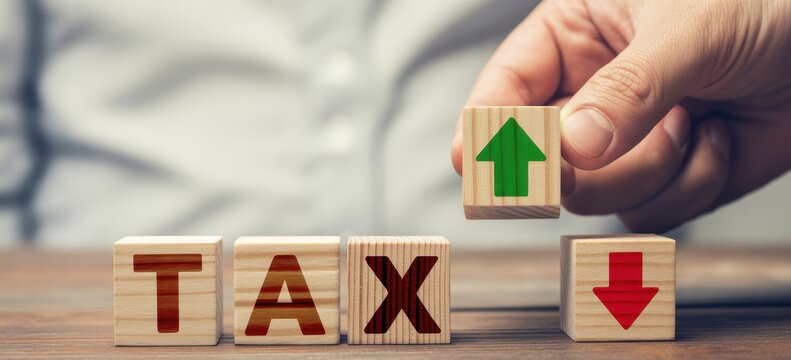 Hand changing wooden block with tax word and up down arrow